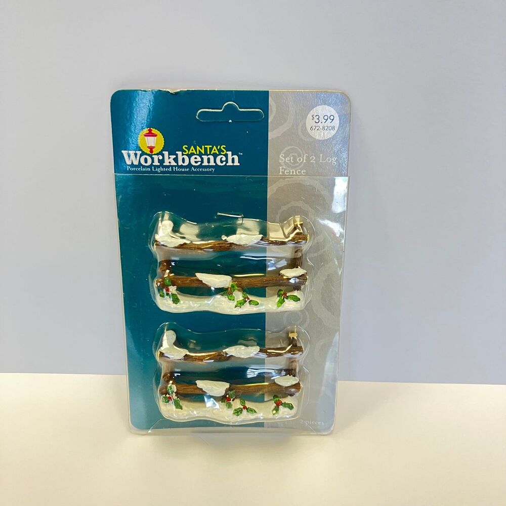 2003 Santa's Workbench Set Of 2 Log Fence Novelty House Accessory